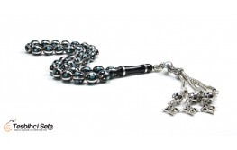 Gümüş ve Firuze İşlemeli Öz Oltu Taşı Tesbih