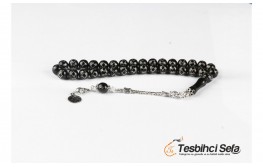 Erzurum Menşei Gümüş İşlemeli Öz Oltu Taşı Tesbih - 2