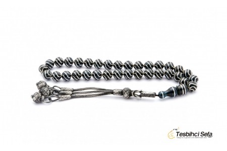 Gümüş İşlemeli Özel Bir Çalışma Ateş Kehribar Tesbih