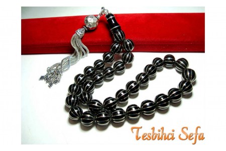 Gümüş Yarma İşlemeli Oltu Tesbih - 12 ' Li Yarma