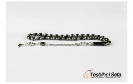 925.Ayar Gümüş Yarma İşlemeli Öz Oltu Tesbih 