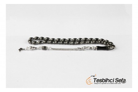 925.Ayar Gümüş Yarma İşlemeli Öz Oltu Tesbih 