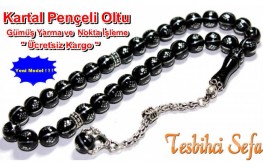 Gümüş Yarma ve Nokta İşlemeli Oltu Tesbih