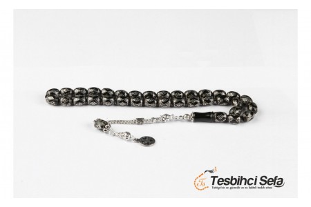 Silindir Kesim Yoğun İşlemeli Oltu Tesbih