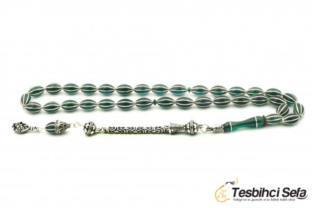 Gümüş Yarma İşlemeli Ateş Kehribar Tesbih