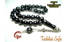 Üç Hilal ve Ayyıldız İşlemeli Oltu Tesbih Üç Hilal ve Ayyıldız İşlemeli Oltu Tesbih