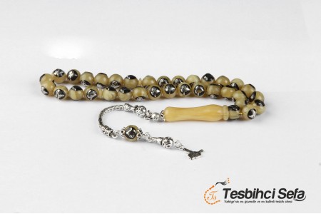 Kehribarın Üzerine Osmanlı Tuğra İşlemeli Tesbih