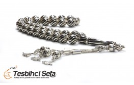 Küre Kesim Gümüş İşlemeli Oltu Tesbih