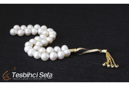 Siyah Mine İşlemeli İnci Tesbih