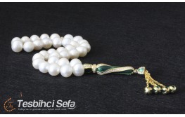 Yeşil Mine İşlemeli İnci Tesbih Yeşil Mine İşlemeli İnci Tesbih