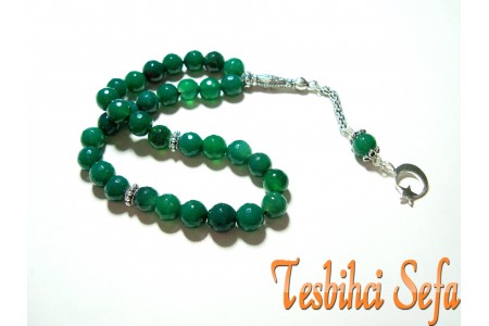 Gümüş Aksesuarlı Yeşil Akik Tesbih