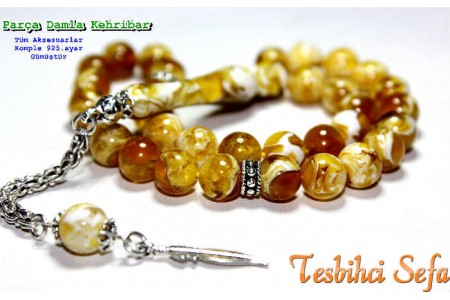 Parçalı Damla Kehribar - Gümüş Aksesuarlı Parçalı Damla Kehribar - Gümüş Aksesuarlı