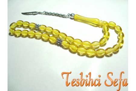 Beyzi Kesim Şeffaf Kehribar Tesbih
