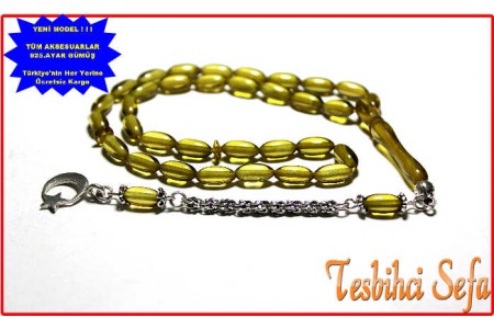 Ateş Kehribar Tesbih - Yeşil ton 