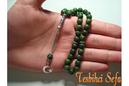 Gümüş Aksesuarlı Malahit Tesbih Gümüş Aksesuarlı Malahit Tesbih