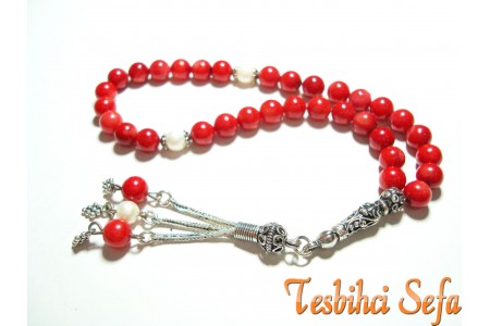 Gümüş Aksesuarlı Mercan Tesbih Gümüş Aksesuarlı Mercan Tesbih