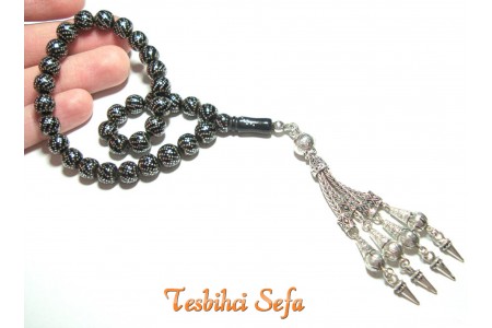 8.500 Adet Gümüş İşlemeli Oltu Tesbih 8.500 Adet Gümüş İşlemeli Oltu Tesbih