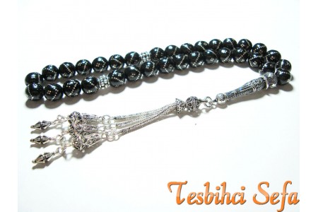 Gümüş İşlemeli Oltu Tesbih