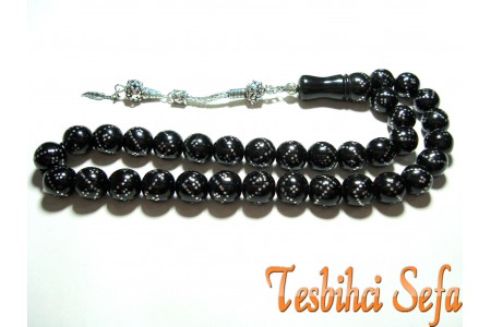 Tek Sıra Gümüş İşlemeli Oltu Tesbih Tek Sıra Gümüş İşlemeli Oltu Tesbih