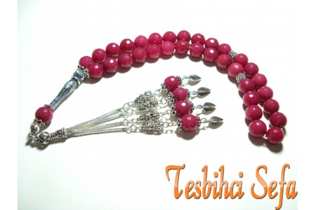 Gümüş Aksesuarlı Yakut Tesbih--2
